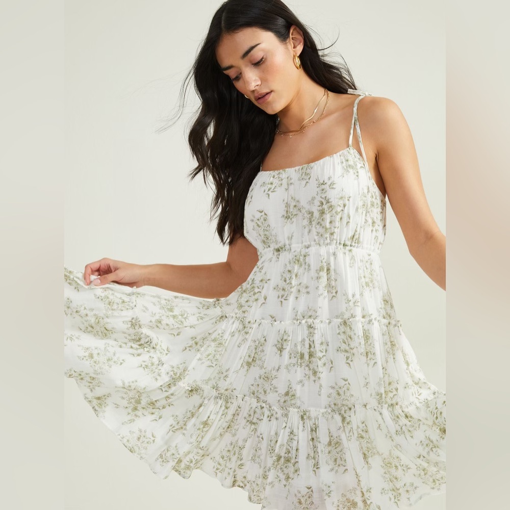 NWT Altar’d State Cece Tie Shoulder Floral Dress Ivory Green Medium